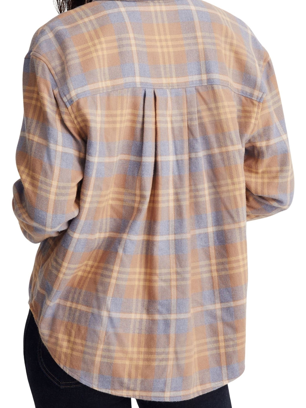 Madewell Oversized Boyfriend Plaid Flannel Button Down Shirt Top Tan Blue XS - Picture 2 of 6